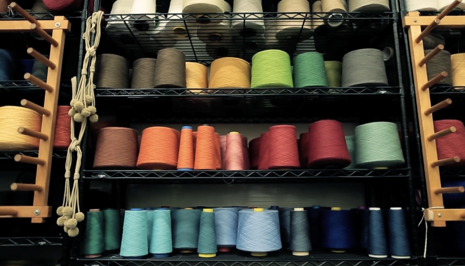 Solution-dyed acrylic thread spools.