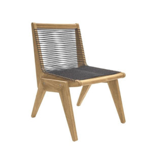 Available in Weathered and Natural finish. Seat and back laced with Perennials Solution-Dyed Acrylic rope. Cushions included. Shown in Weathered and Natural finishes with Perennials Solution-Dyed Acrylic Rope in Flannel. See Tear Sheet for Standard Cushion Details - Flannel