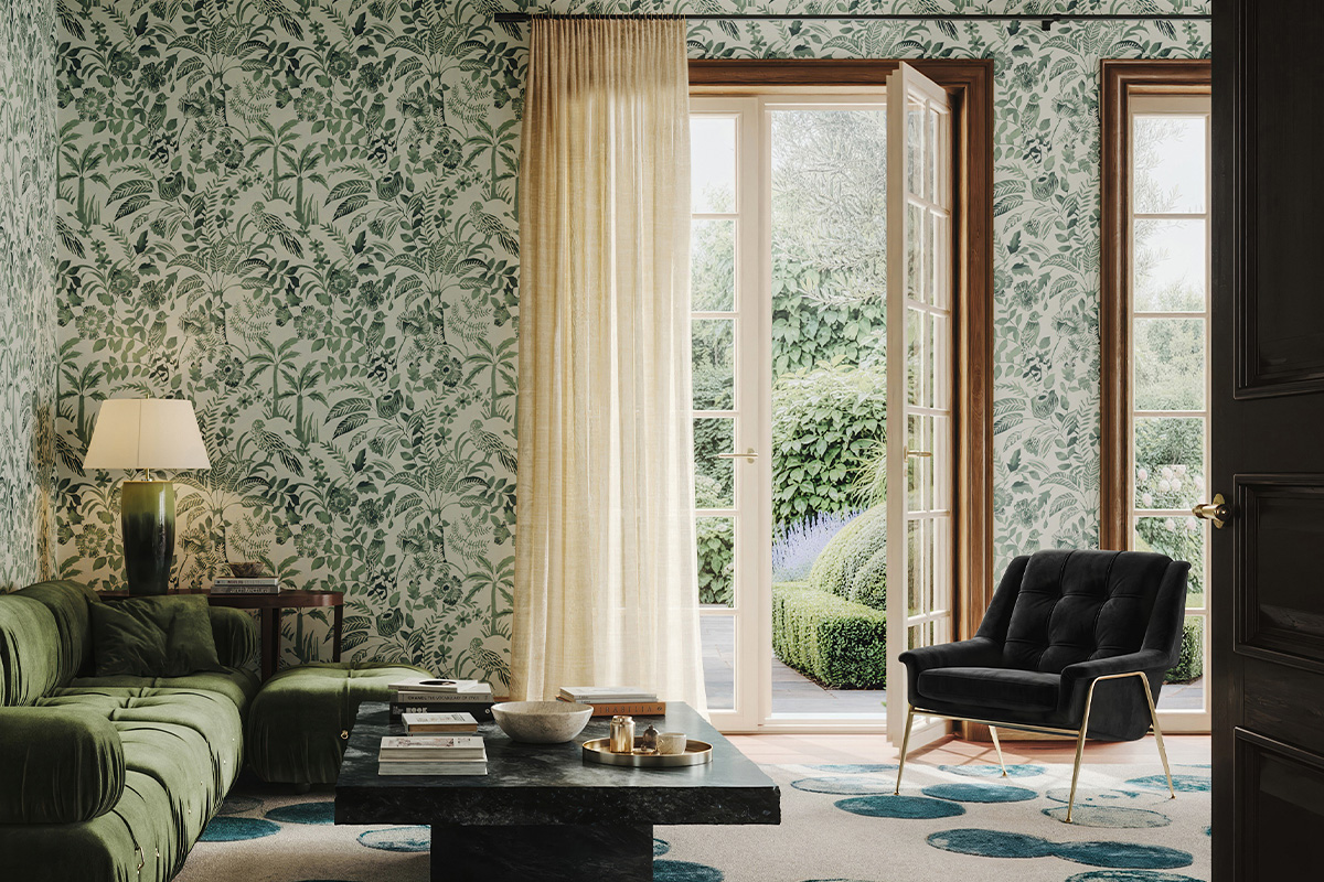 Birds of a Feather Wallcovering in Family Room