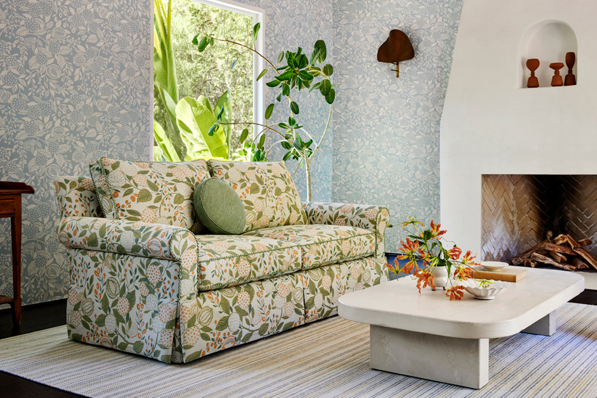 Al Fresco Positano fabric upholstered on a sofa